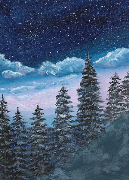 Snowy Night Pines